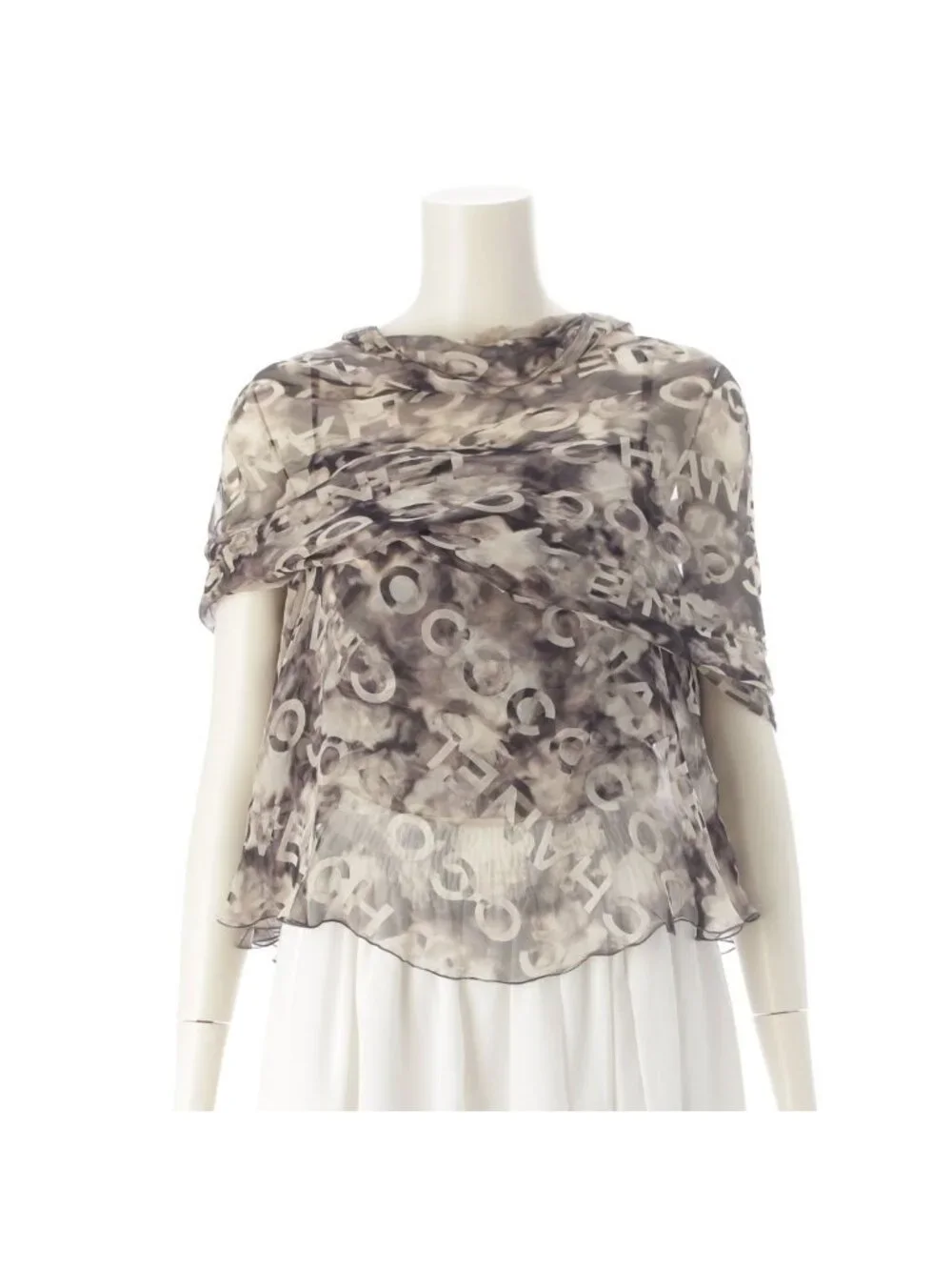 Chanel Coco Camellia Silk Ensemble Camisole Shawl Set Top Gray Black 38